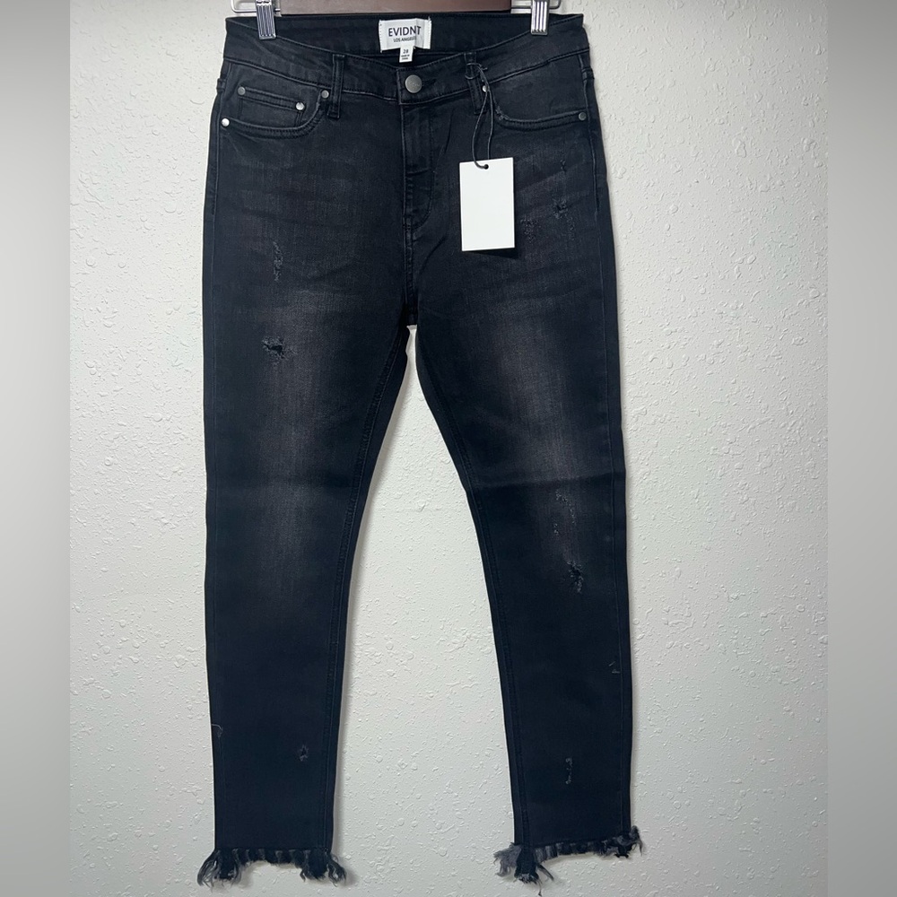 Anthropology EVIDNT Los Angeles Hermosa Black Raw Hem Stretch Denim Jean Size 28